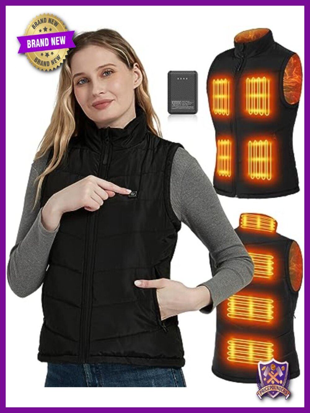 Womens Heated Vest Battery Pack 8 Heating Zones USB Electric Sleeveless